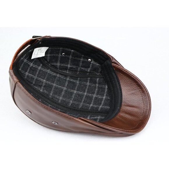 Men Brown Leather Newsboy Cap Adjustable Ivy Flat Hat - Picture 4 of 7